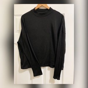 Black Mock Neck Ribbed Slight Crop Top